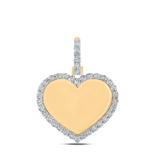 14K Yellow Gold Mens Round Diamond Memory Heart Charm Pendant 1/10 Cttw, Length: 1.2 In, Width: 0.94 In