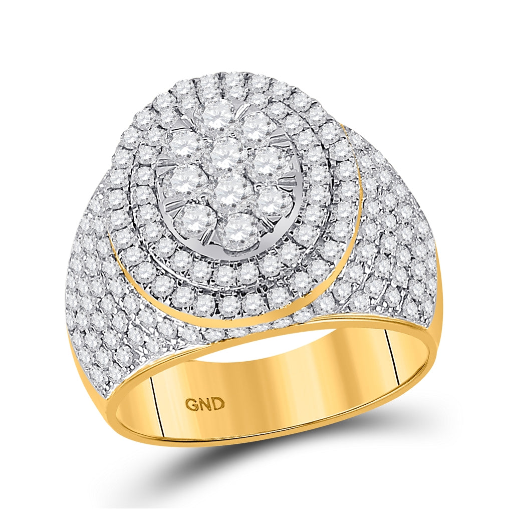 14K Yellow Gold Mens Round Diamond Cluster Ring 2-1/2 Cttw, Mens Size: 7-13