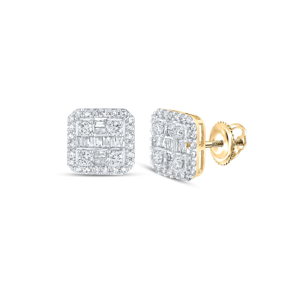 14K Yellow Gold Baguette Diamond Square Earrings 3/4 Cttw