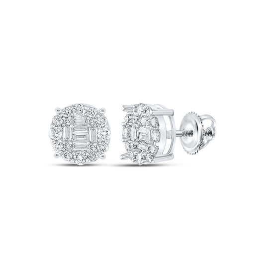 14K White Gold Baguette Diamond Cluster Earrings 5/8 Cttw, Length: 0.3 In, Width: 0.31 In