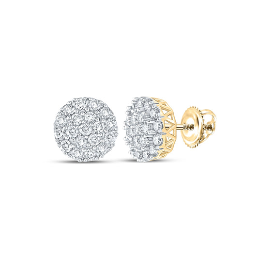 14K Yellow Gold Round Diamond Cluster Earrings 1 Cttw, Length: 0.35 In, Width: 0.35 In