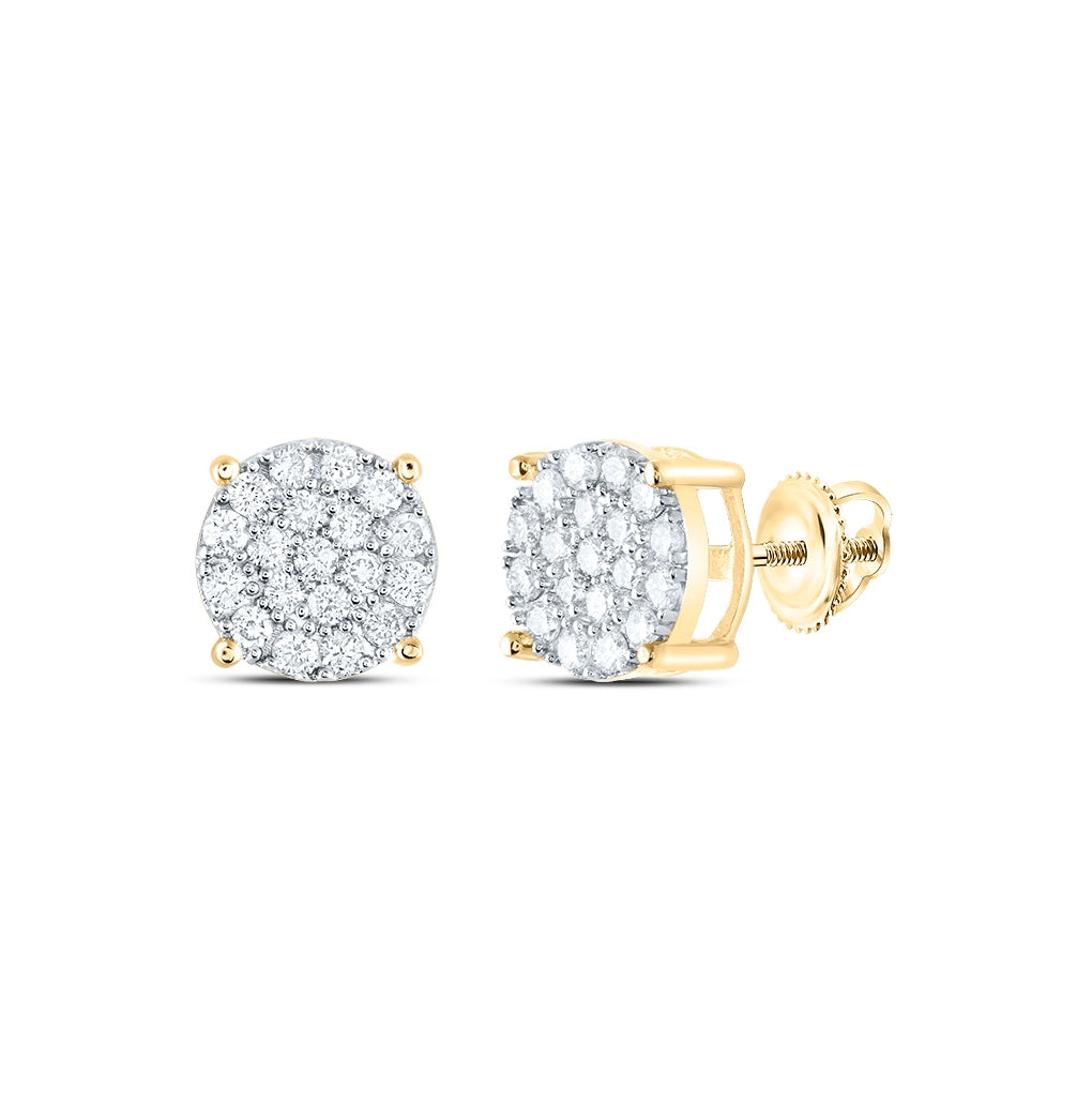 14K White Or Yellow Gold Round Diamond Cluster Earrings