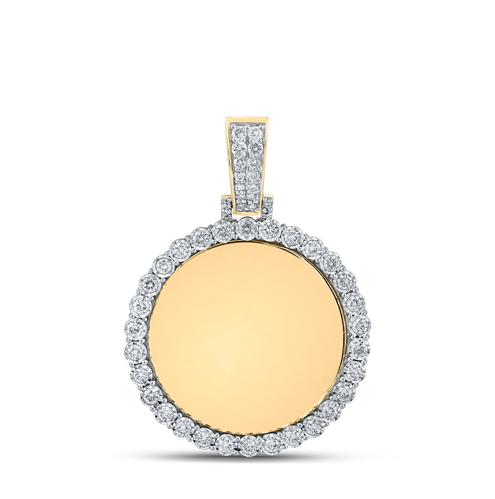 14K Yellow Gold Mens Round Diamond Memory Circle Charm Pendant 3/4 Cttw, Length: 1.59 In, Width: 1.09 In