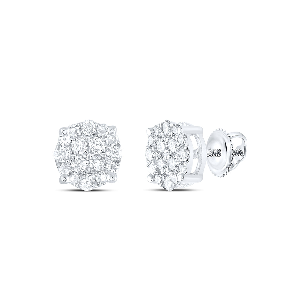 14K Yellow Or White Gold Round Diamond Cluster Earrings 1/4 Cttw, Length: 0.21 In, Width: 0.21 In