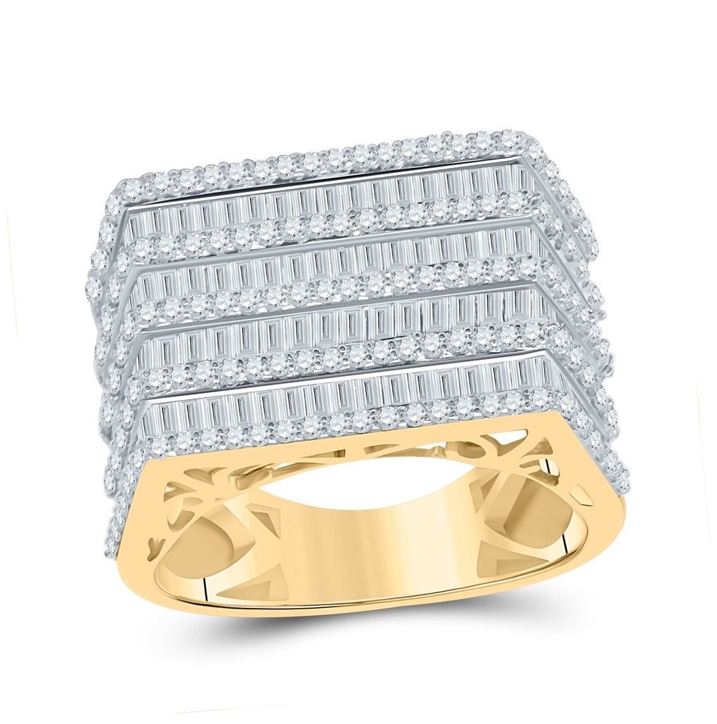 14K Yellow Gold Mens Baguette Diamond Flat Top Big Look Band Ring 3 Cttw, Mens Size: 7-13