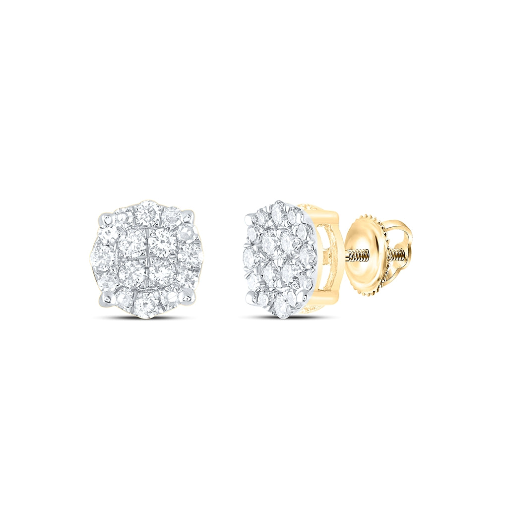 14K Yellow Or White Gold Round Diamond Cluster Earrings 1/4 Cttw, Length: 0.21 In, Width: 0.21 In
