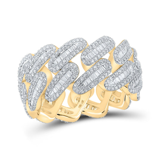 14K Yellow Gold Mens Baguette Diamond Cuban Link Band Ring 2-1/3 Cttw, Mens Size: 7-13