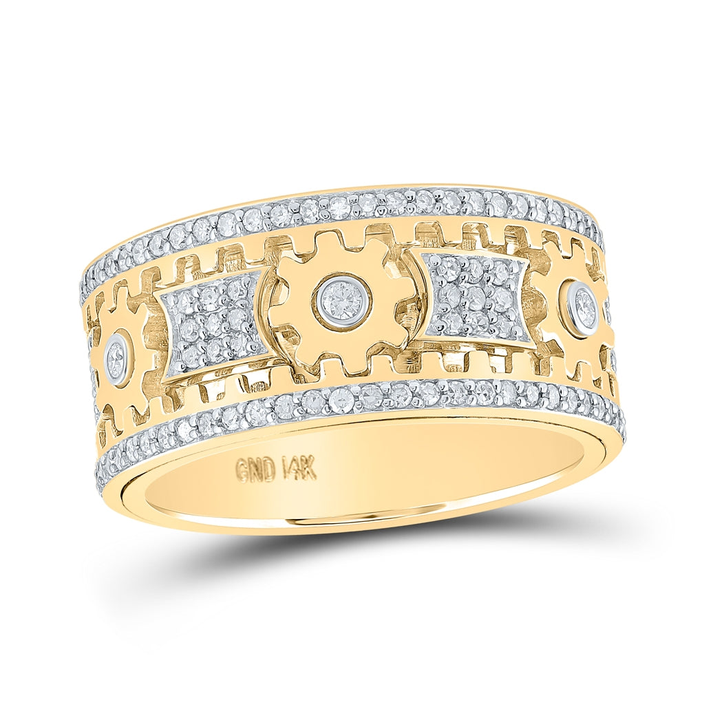 14K Yellow Gold Mens Round Diamond Cog Eternity Band Ring 1-1/2 Cttw, Mens Size: 7-13