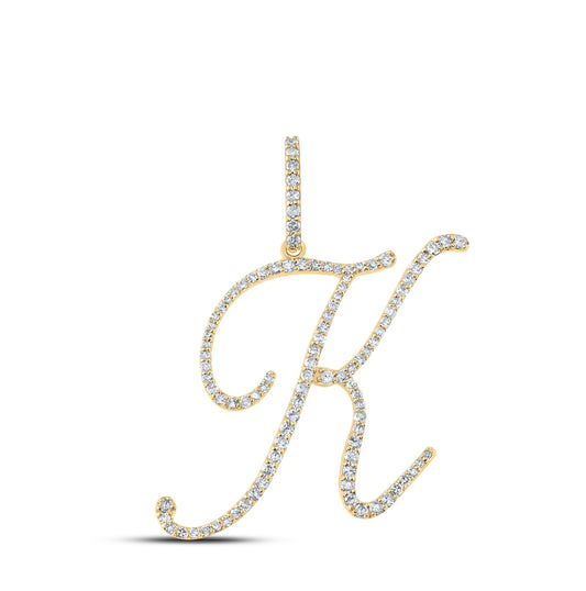14K Yellow Gold Womens Round Diamond K Initial Letter Pendant 1/2 Cttw, Length: 1.38 In, Width: 0.91 In