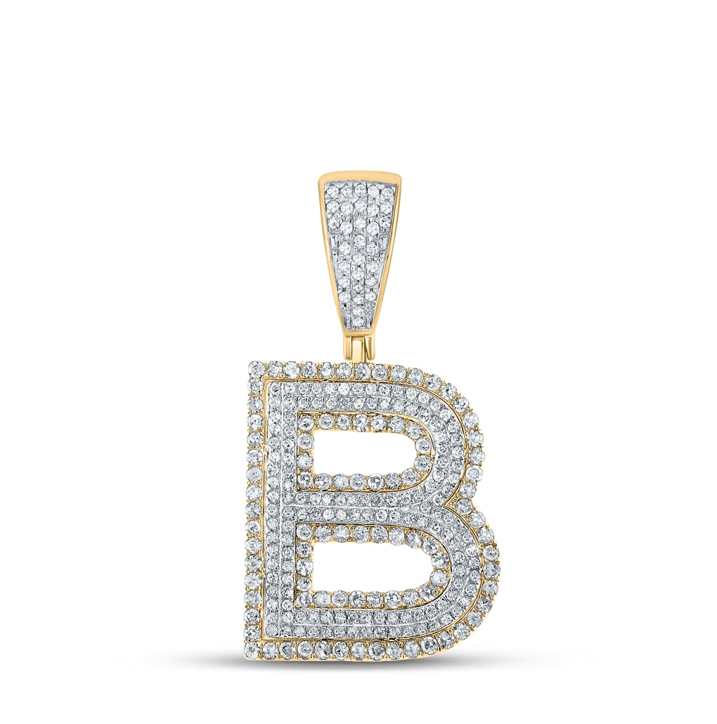 14K Two-tone Gold Mens Round Diamond Initial Letter Charm Pendant