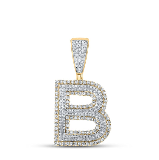 14K Two-tone Gold Mens Round Diamond Initial Letter Charm Pendant