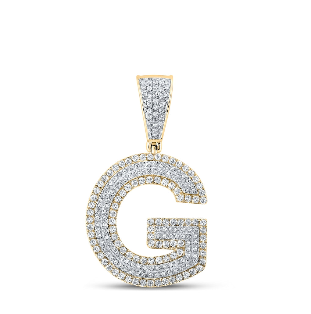 14K Two-tone Gold Mens Round Diamond Initial Letter Charm Pendant