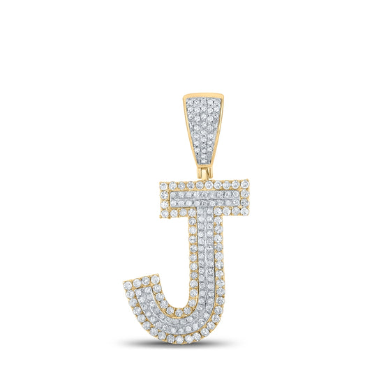 14K Two-tone Gold Mens Round Diamond Initial Letter Charm Pendant