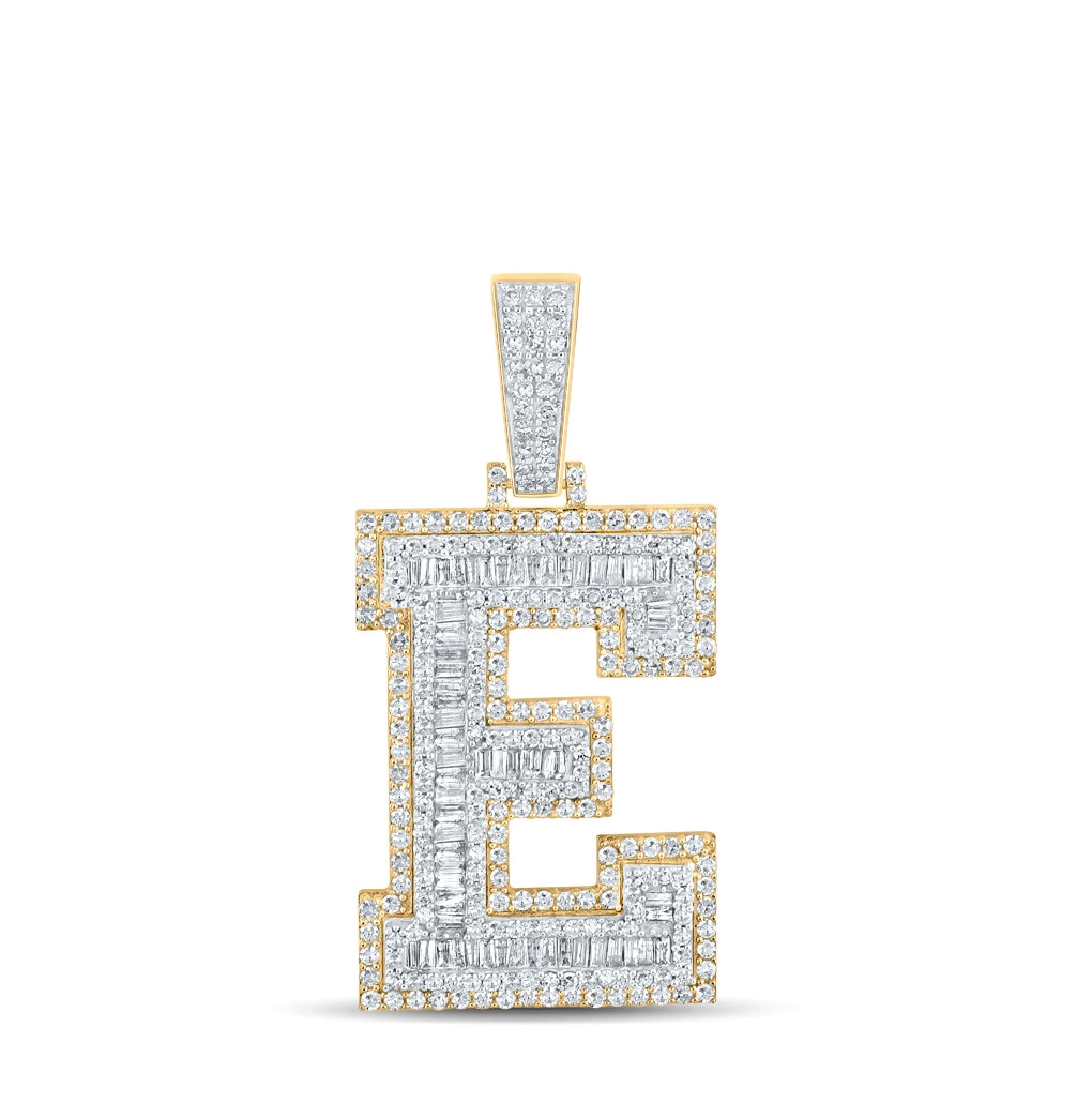 14K Two-tone Gold Mens Baguette Diamond Initial Letter Charm Pendant
