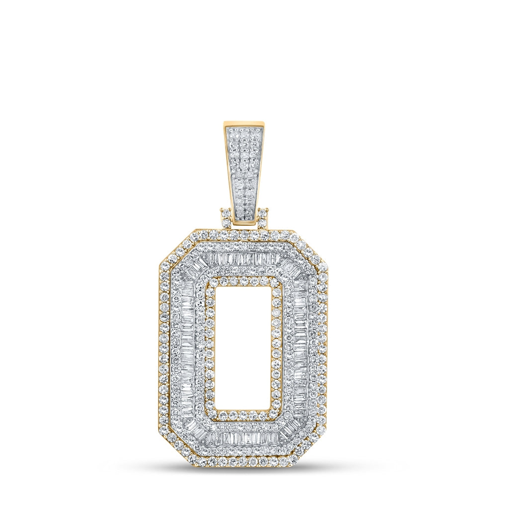 14K Two-tone Gold Mens Baguette Diamond Initial Letter Charm Pendant