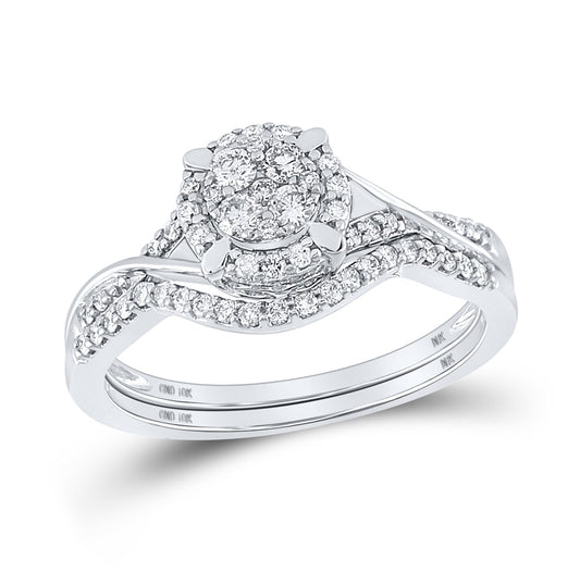 10K White Gold Round Diamond Cluster Bridal Wedding Ring Band Set 3/8 Cttw, Womens Size: 5-10