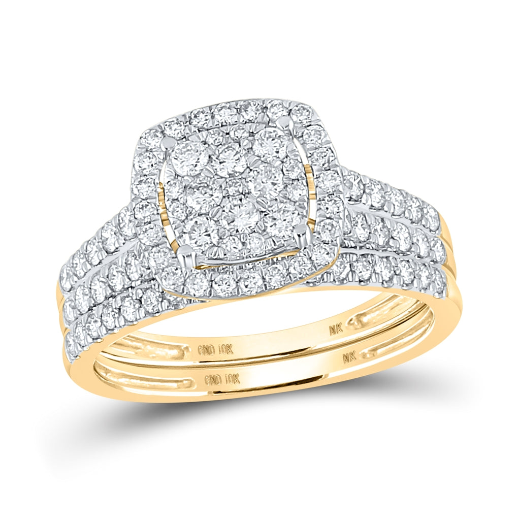 10K Yellow Gold Round Dia. Halo Bridal Wedding Ring Band Set 1ctw, Women's Size: 5-10