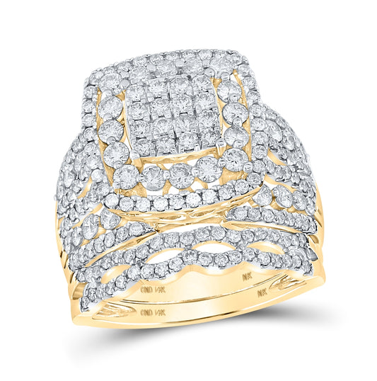 14K Yellow Gold Round Diamond Square Bridal Wedding Ring Band Set 2ctw, Women's Size: 5-10