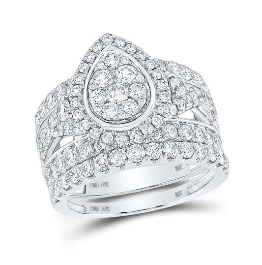 10K White Gold Round Diamond Teardrop Bridal Wedding Ring Band Set 2-3/4 Cttw, Womens Size: 5-10