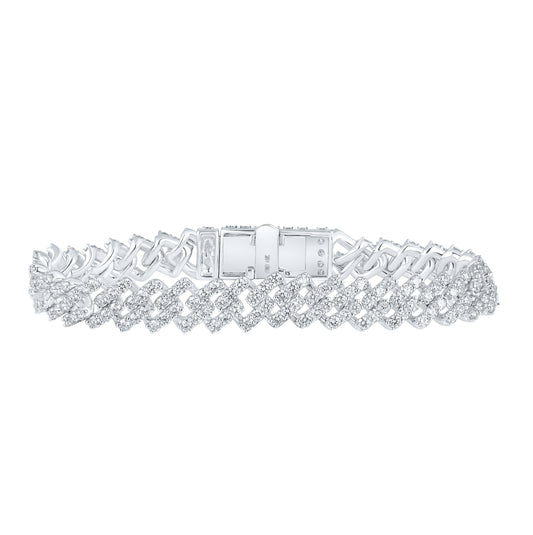 14K White Or Rose Gold 7 5/8ctw Diamond Nk (8.40mm) Mens Straight Cuban Bracelet (8.50 Inch)