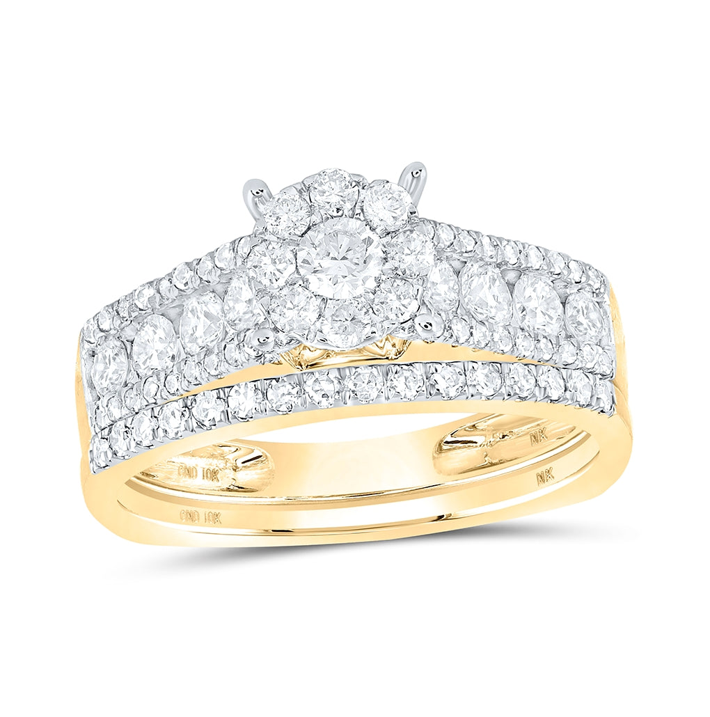 10K Yellow Or White Gold Round Diamond Cluster Bridal Wedding Ring Band Set 1 Cttw, Womens Size: 5-10