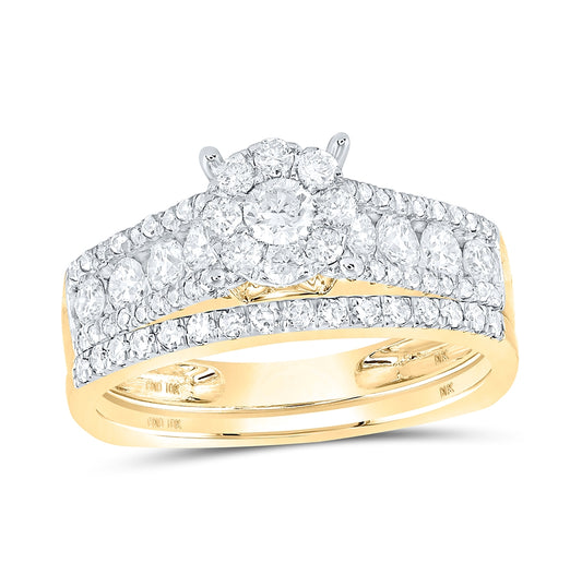 10K Yellow Or White Gold Round Diamond Cluster Bridal Wedding Ring Band Set 1 Cttw, Womens Size: 5-10