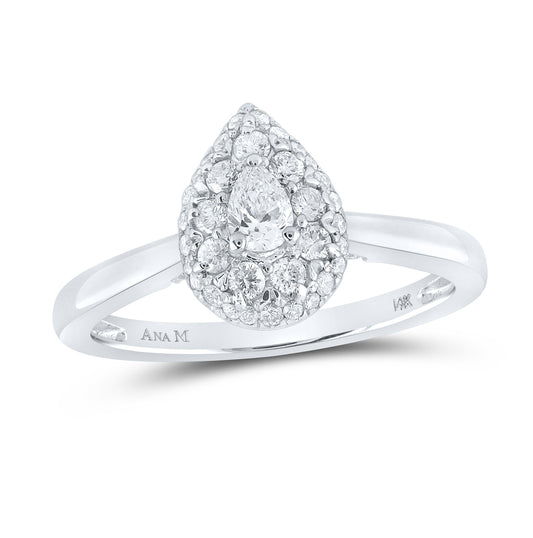 14K White Gold Pear Diamond Halo Bridal Wedding Engagement Ring 1/2 Cttw, Womens Size: 5-10