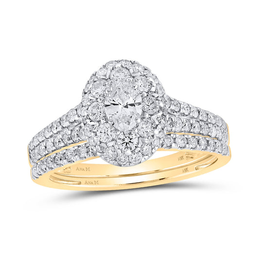 14K Yellow Gold Oval Dia. Halo Bridal Wedding Band Set 1ctw, Women's Size: 5-10
