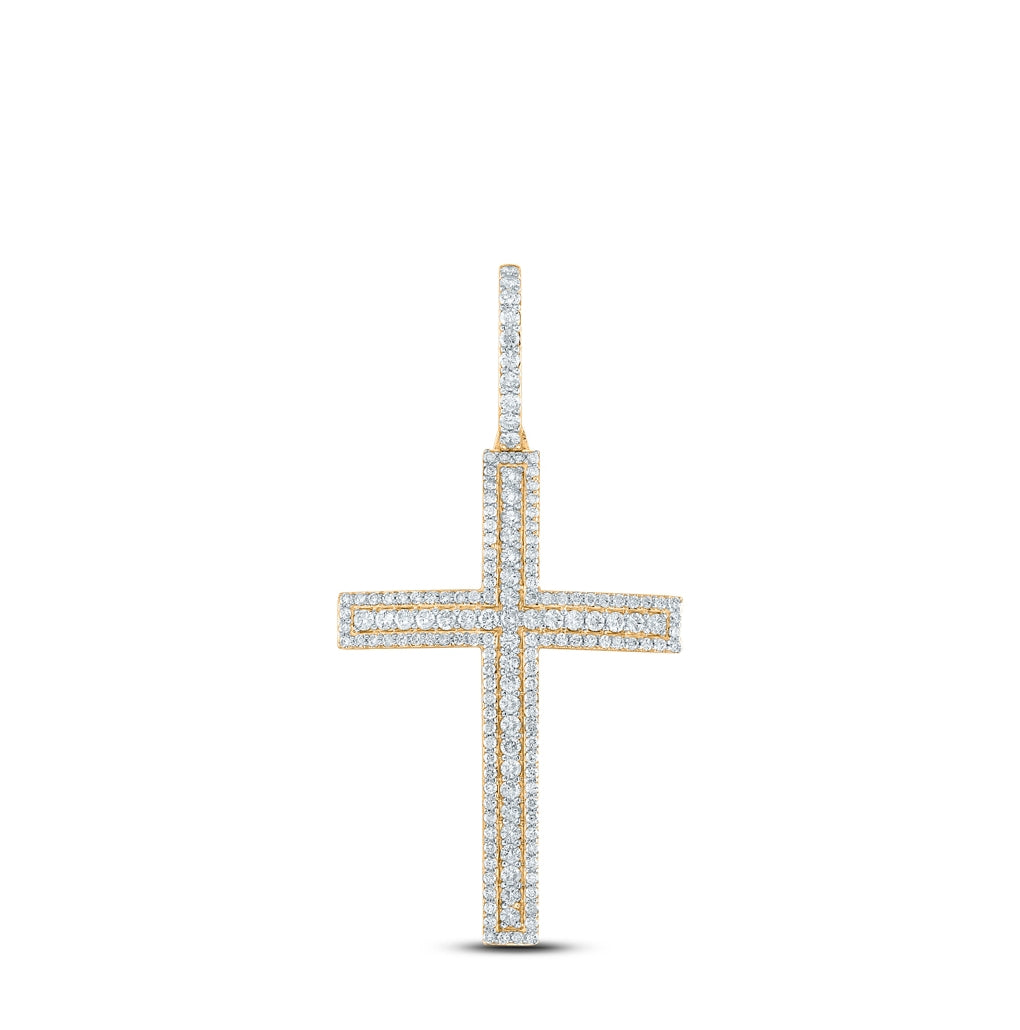 10K Yellow Gold Mens Round Diamond Cross Charm Pendant 4 Cttw, Length: 3.04 In, Width: 1.55 In