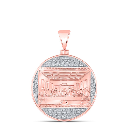 10K Rose Gold Mens Round Diamond Last Supper Circle Charm Pendant 1/2 Cttw, Length: 1.59 In, Width: 1.15 In
