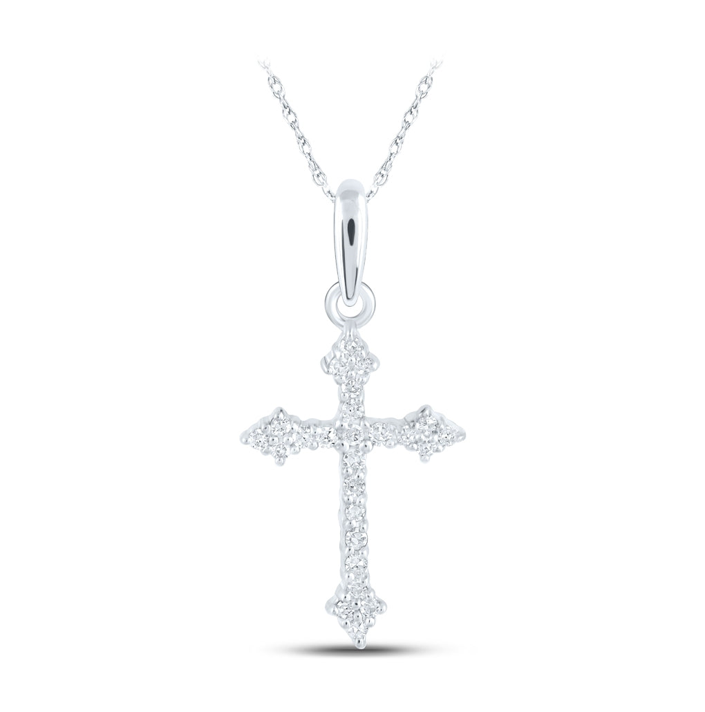 10K Yellow Or White Or Rose Gold Womens Round Diamond Cross Pendant