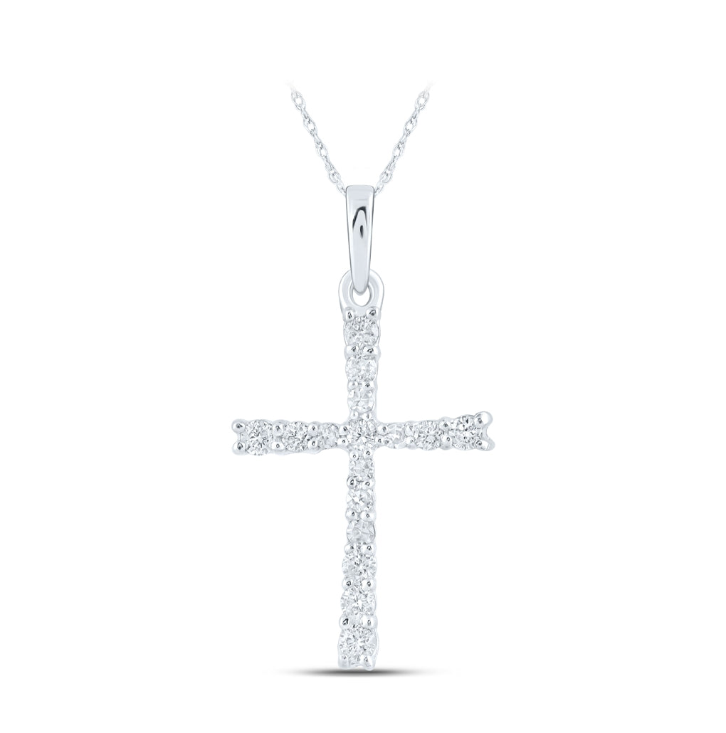 10K Yellow Or White Or Rose Gold Womens Round Diamond Cross Pendant