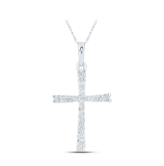 10K Yellow Or White Or Rose Gold Womens Round Diamond Cross Pendant