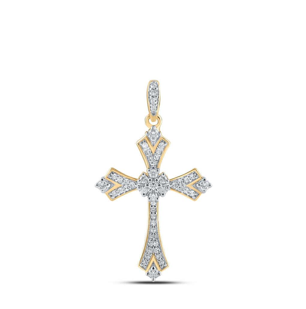 10K Yellow Or White Or Rose Gold Womens Round Diamond Cross Pendant