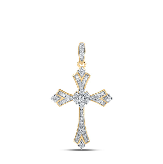 10K Yellow Or White Or Rose Gold Womens Round Diamond Cross Pendant