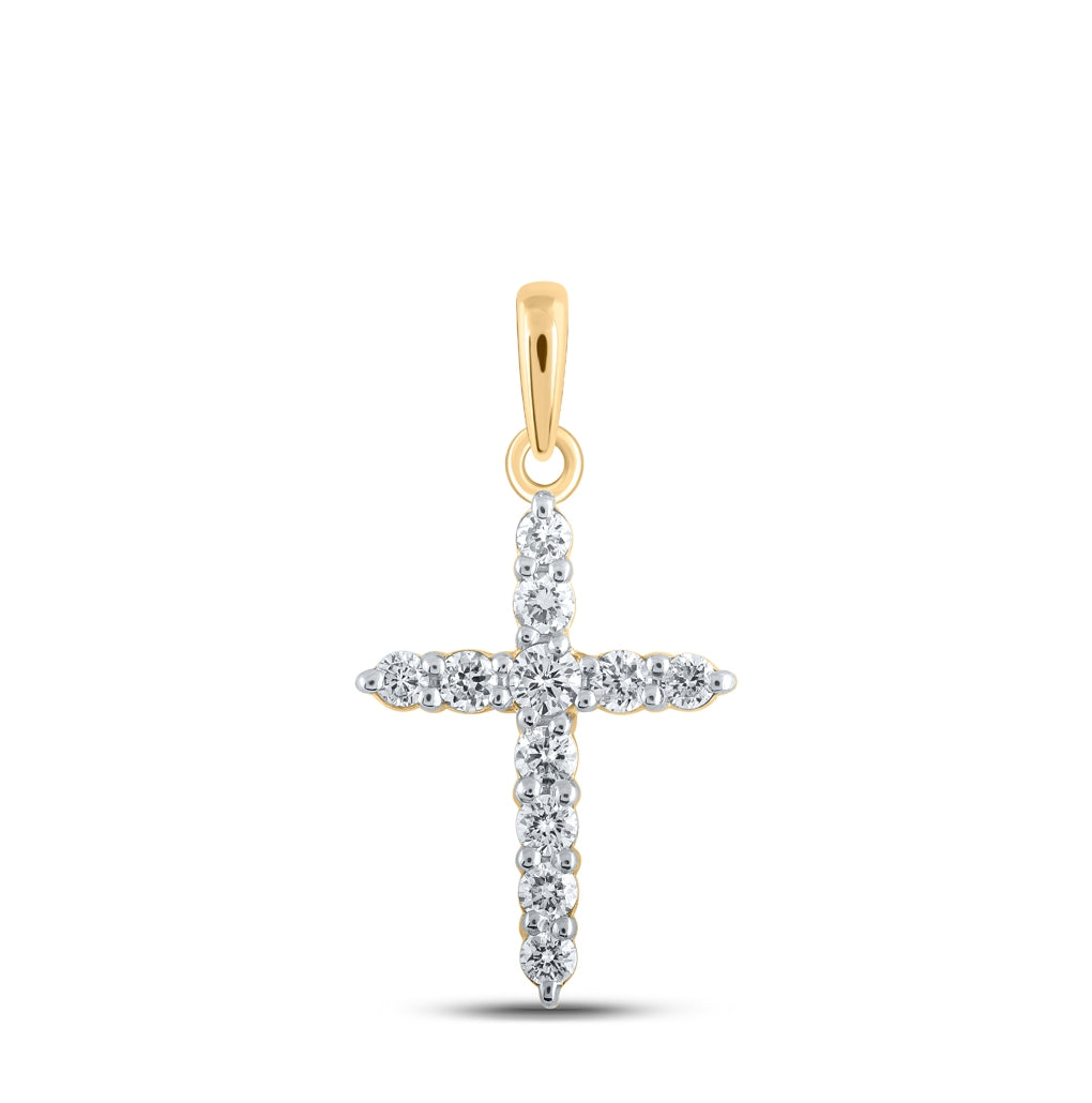 10K Yellow Or White Or Rose Gold Womens Round Diamond Cross Pendant