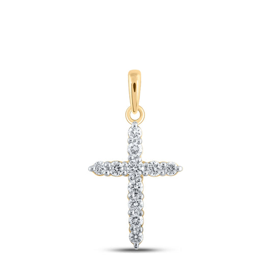 10K Yellow Or White Or Rose Gold Womens Round Diamond Cross Pendant