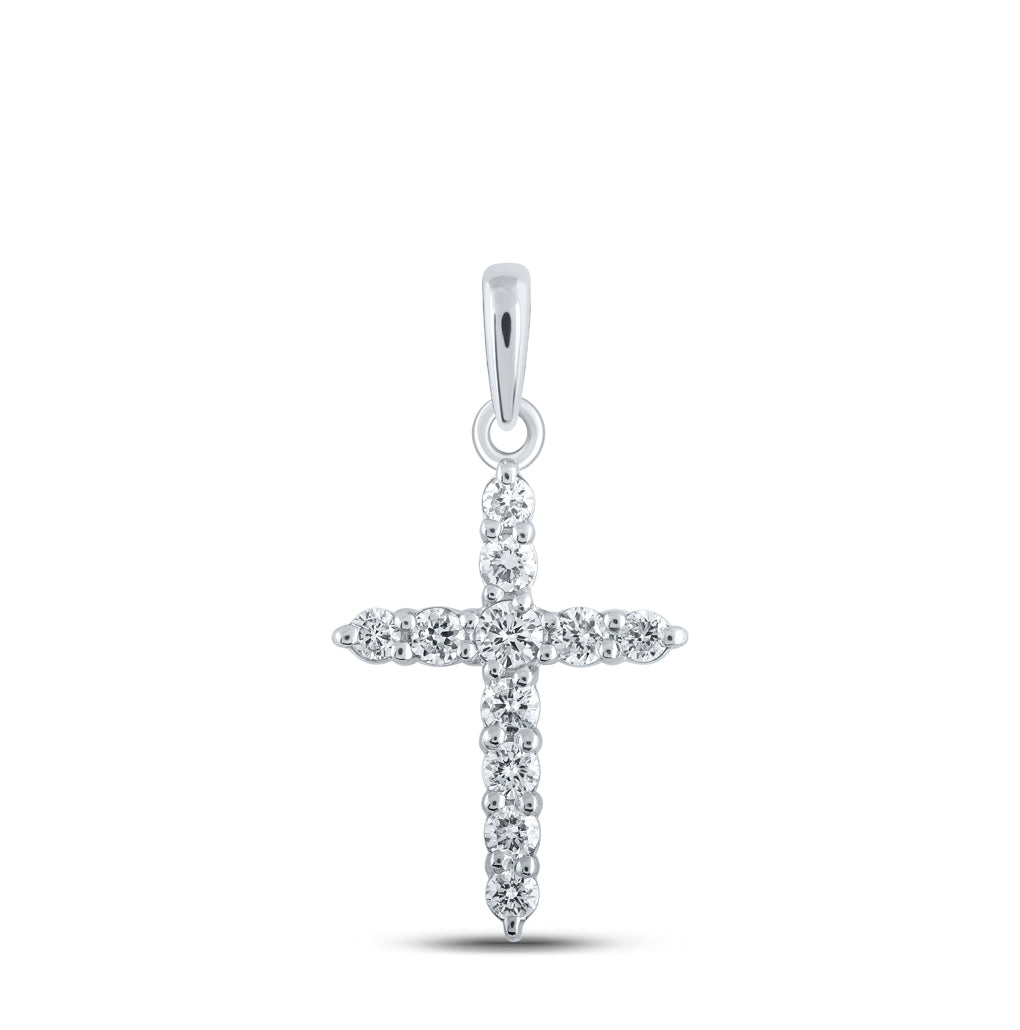 10K Yellow Or White Or Rose Gold Womens Round Diamond Cross Pendant