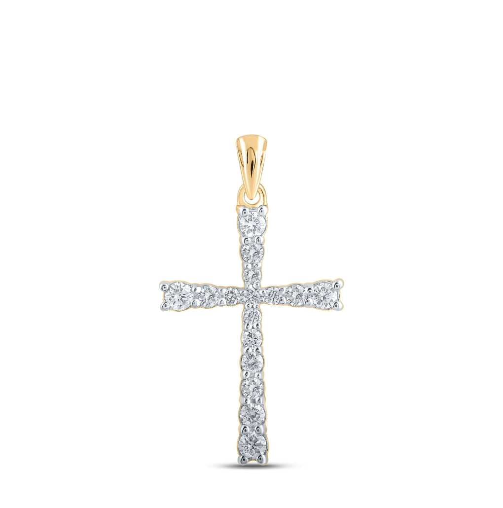 10K White Or Yellow Gold Womens Round Diamond Cross Pendant