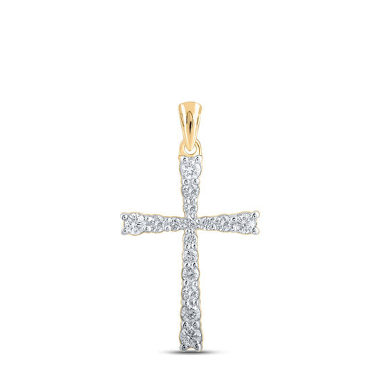 10K White Or Yellow Gold Womens Round Diamond Cross Pendant