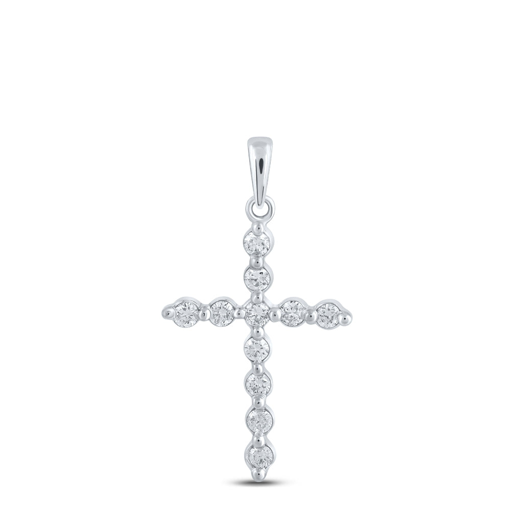 10K Yellow Or White Or Rose Gold Womens Round Diamond Cross Pendant