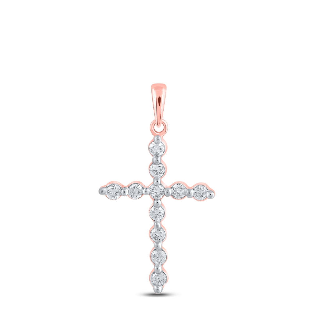 10K Yellow Or White Or Rose Gold Womens Round Diamond Cross Pendant