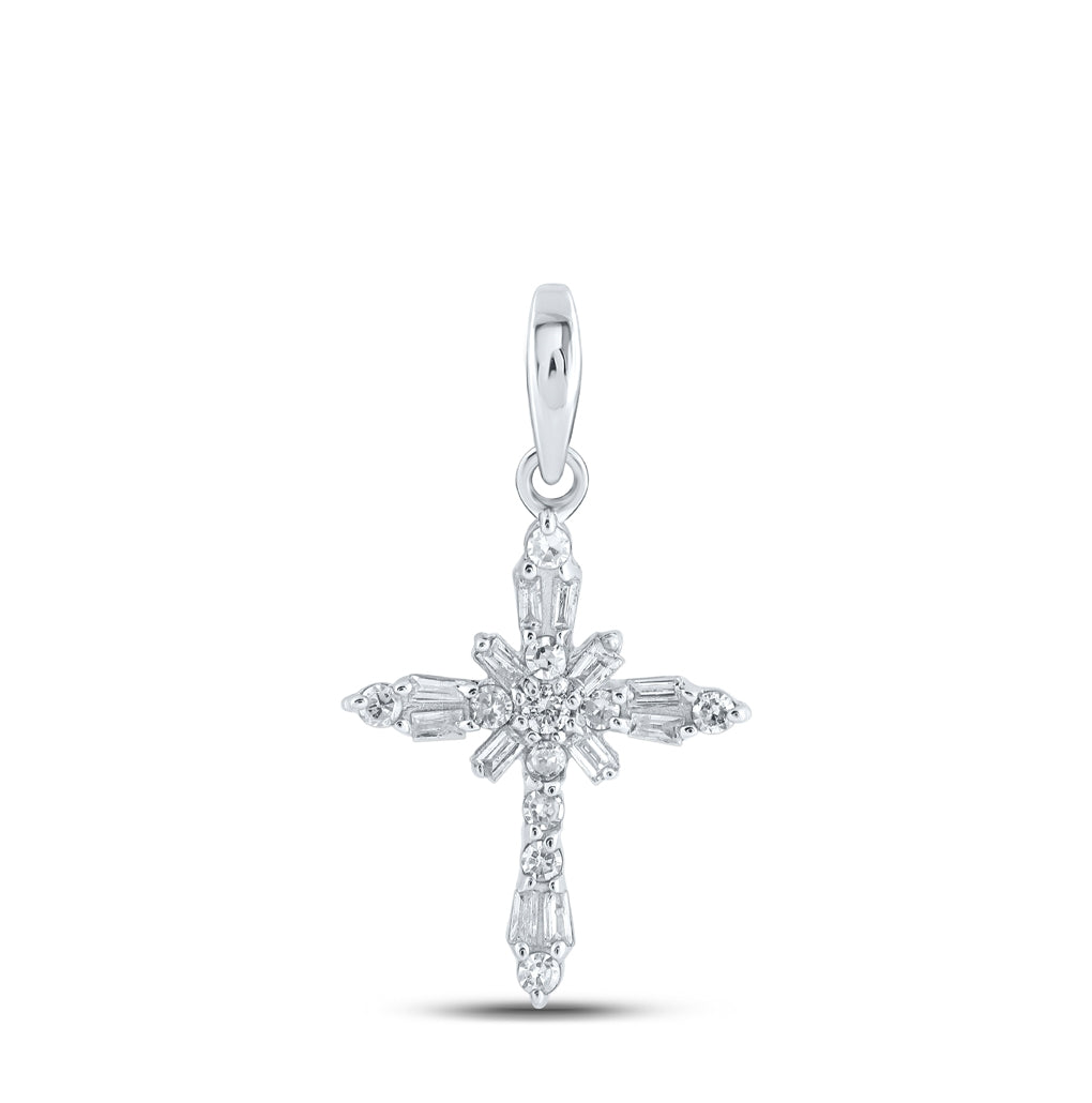 10K Yellow Or White Or Rose Gold Womens Round Diamond Cross Pendant
