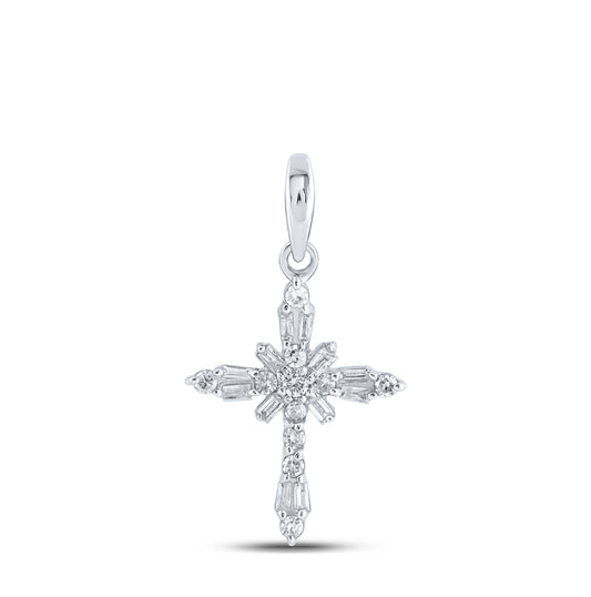 10K Yellow Or White Or Rose Gold Womens Round Diamond Cross Pendant