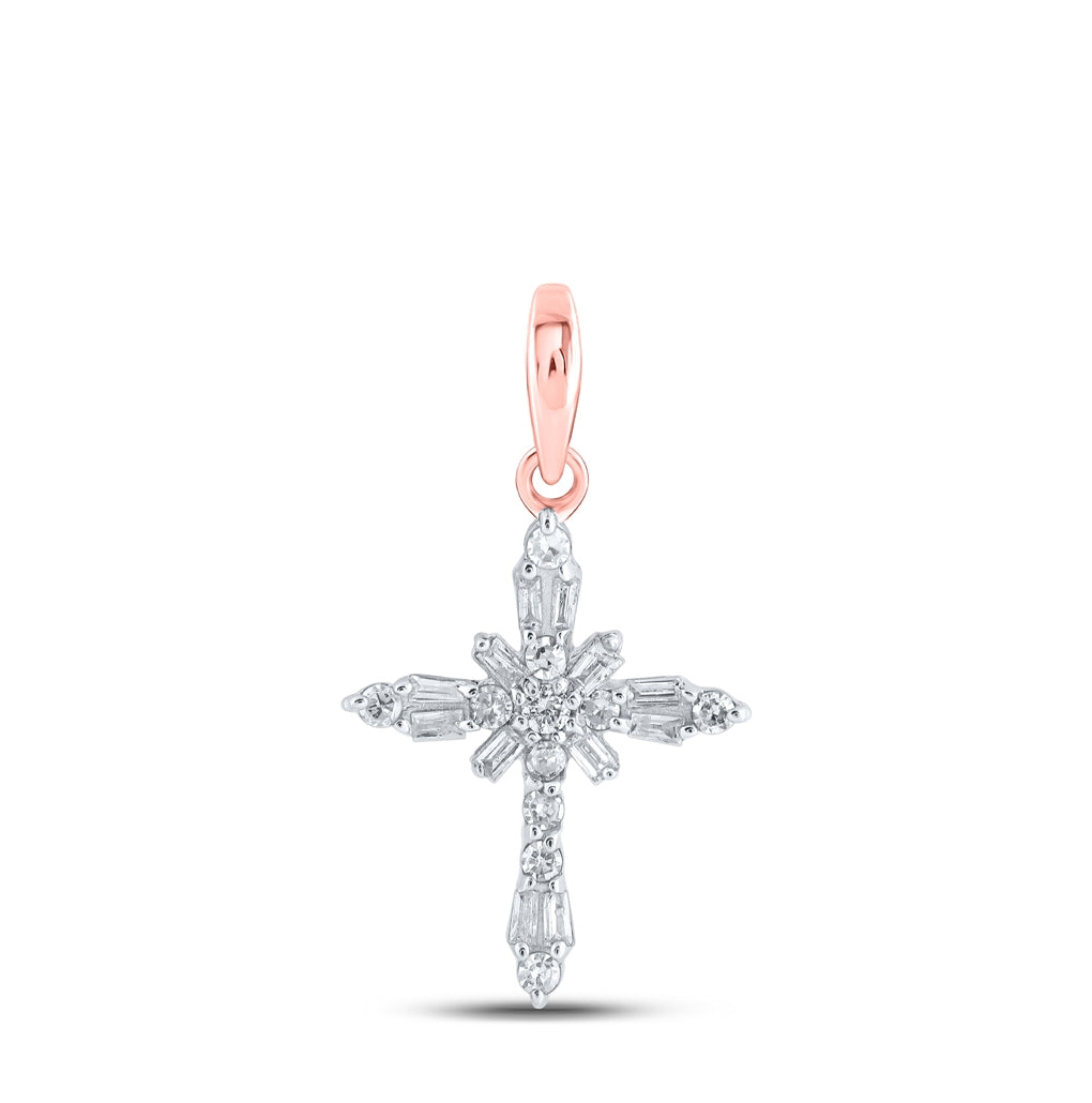 10K Yellow Or White Or Rose Gold Womens Round Diamond Cross Pendant