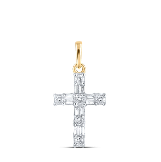 10K Yellow Or White Or Rose Gold Womens Baguette Diamond Cross Pendant