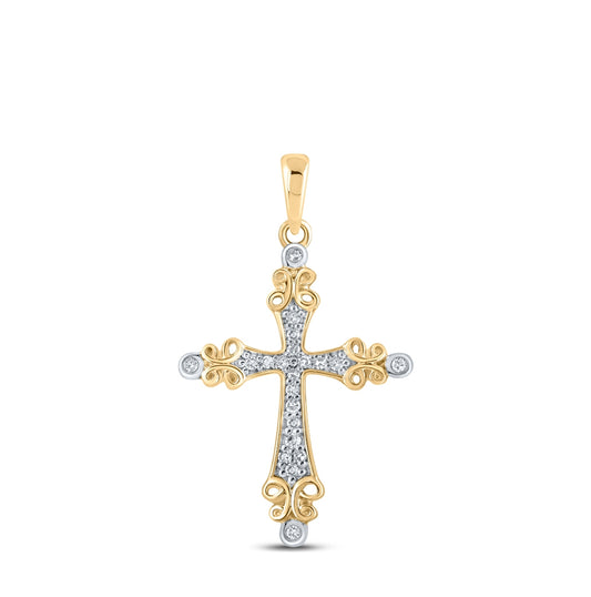 10K Yellow Or White Or Rose Gold Womens Round Diamond Cross Pendant