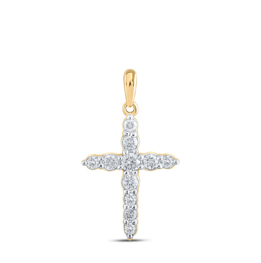 10K Yellow Or White Or Rose Gold Womens Round Diamond Cross Pendant