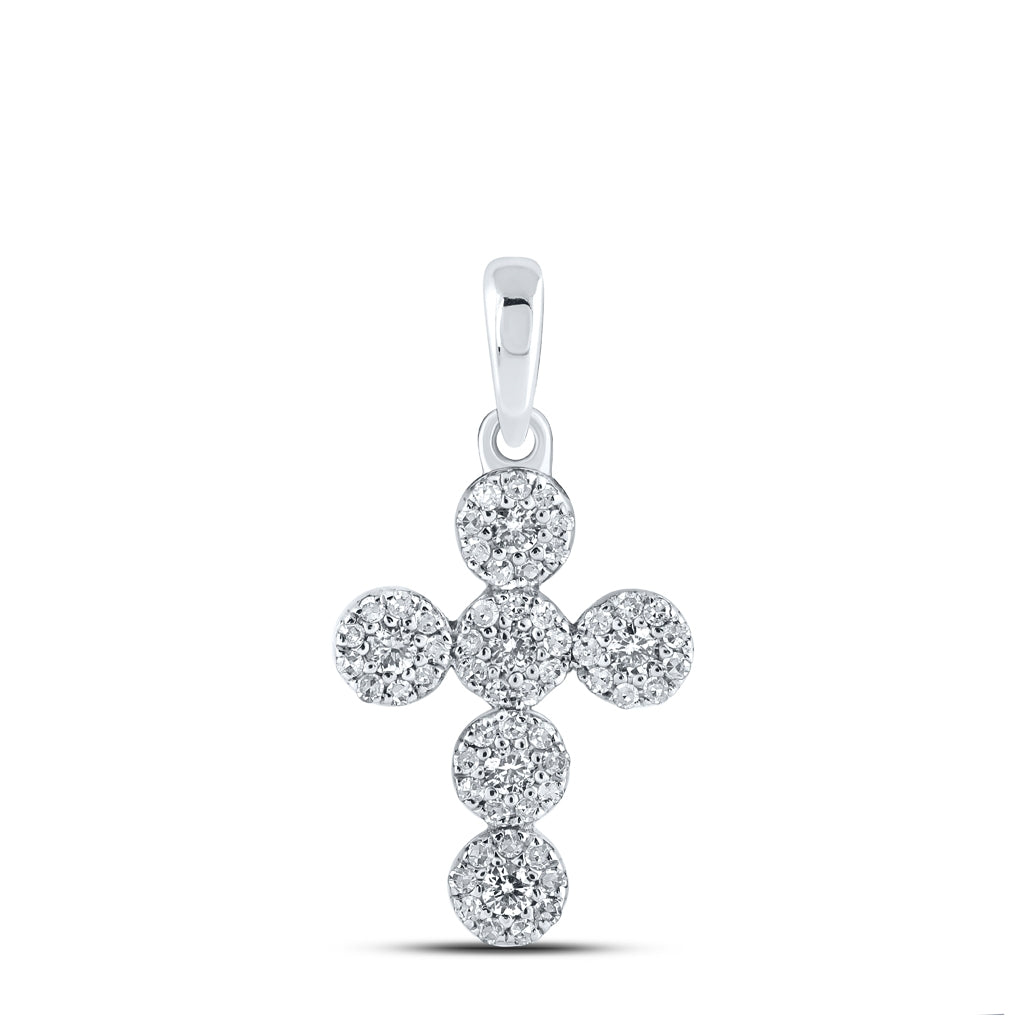 10K White Gold Womens Round Diamond Cross Pendant 1/4 Cttw, Length: 0.81 In, Width: 0.43 In