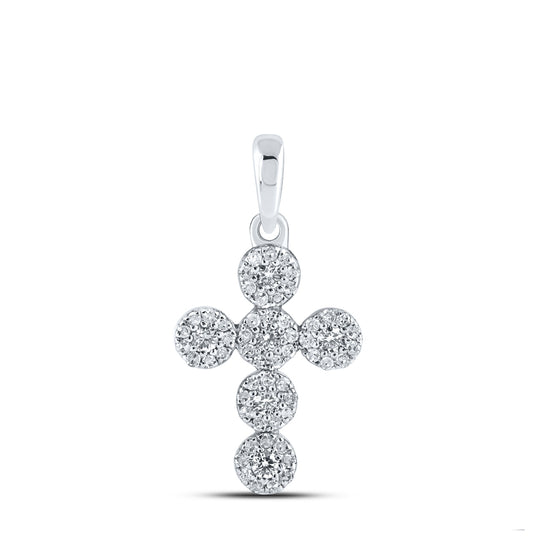 10K White Gold Womens Round Diamond Cross Pendant 1/4 Cttw, Length: 0.81 In, Width: 0.43 In